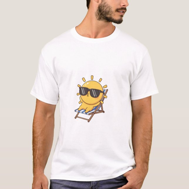 Camiseta Cool Cartoon Sun Wearing Sunglasses Lounging (Frente)