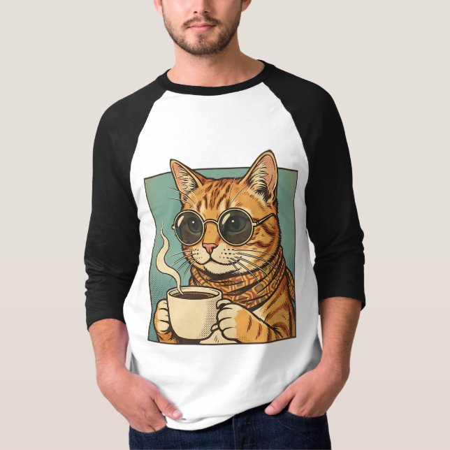 Camiseta Cool Cat Coffee Retro Style Design for Cat Lovers (Frente)