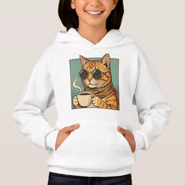 Camiseta Cool Cat Coffee Retro Style Design for Cat Lovers (Frente)