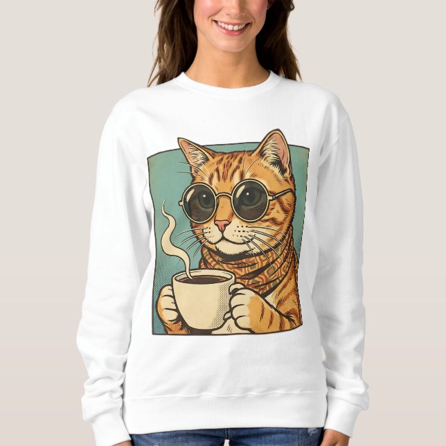 Camiseta Cool Cat Coffee Retro Style Design for Cat Lovers (Frente)