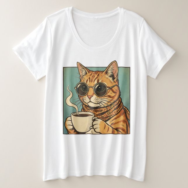 Camiseta Cool Cat Coffee Retro Style Design for Cat Lovers (Frente do Design)
