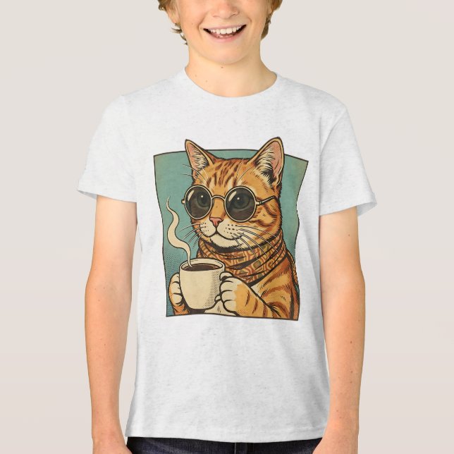 Camiseta Cool Cat Coffee Retro Style Design for Cat Lovers (Frente)