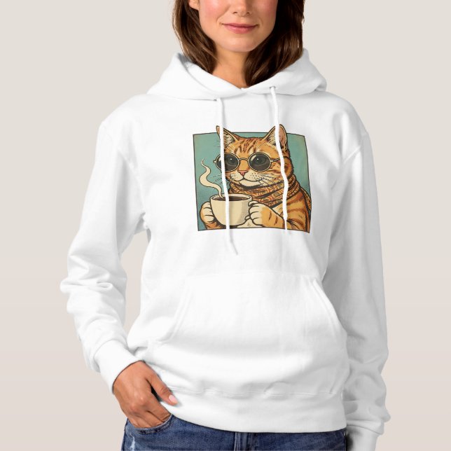 Camiseta Cool Cat Coffee Retro Style Design for Cat Lovers (Frente)