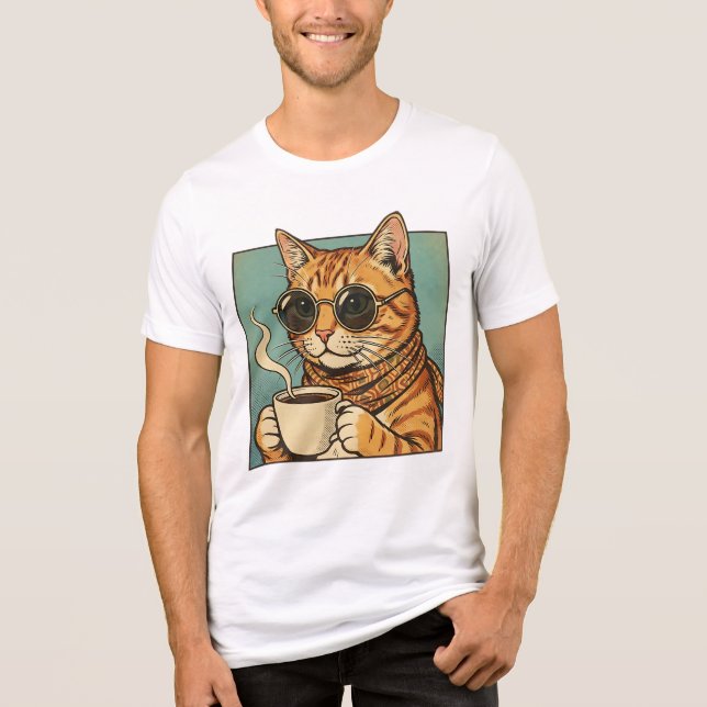 Camiseta Cool Cat Coffee Retro Style Design for Cat Lovers (Frente)