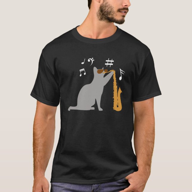 Camiseta Cool cat plays a saxophone  saxophone (Frente)