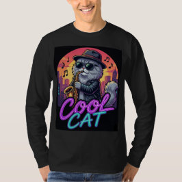 Camiseta Cool Cat Saxophone – Retro Neon 90s Jazz Cat Desig