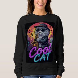 Camiseta Cool Cat Saxophone – Retro Neon 90s Jazz Cat Desig