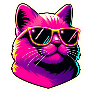 Camiseta Cool Cat Wearing Sunglasses in Neon Pink and Yello