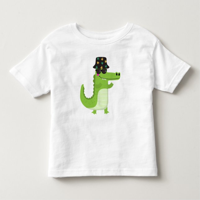 Camiseta Cool Crocodile with Sunglasses & Leafy Bucket Hat (Frente)