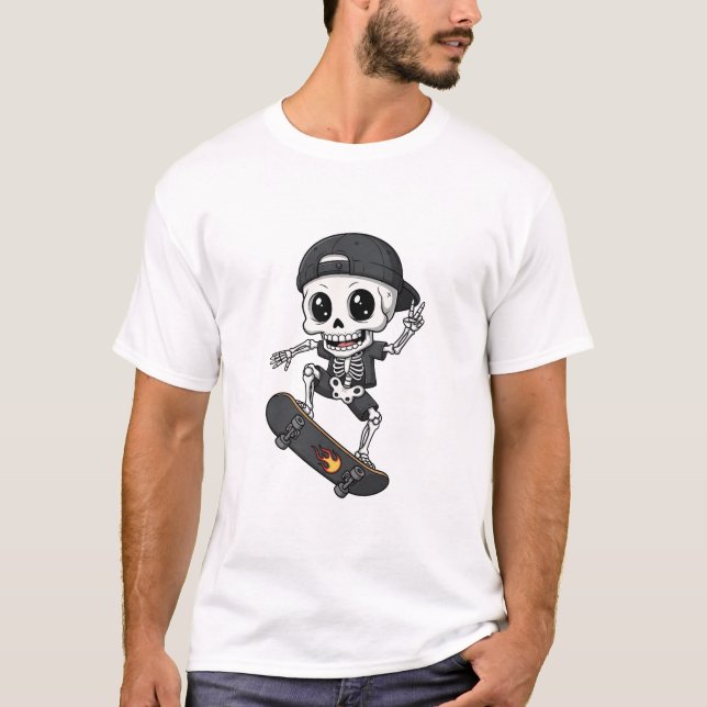 Camiseta Cool Cute Skeleton Skater Riding Skateboard (Frente)