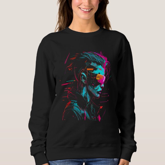 Camiseta Cool Cyberpunk Style Girl Wearing Virtual Reality  (Frente)