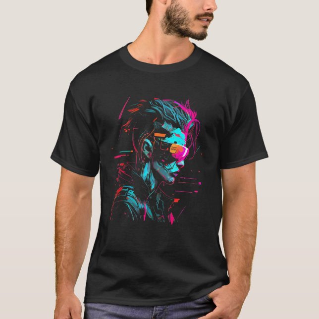 Camiseta Cool Cyberpunk Style Girl Wearing Virtual Reality  (Frente)