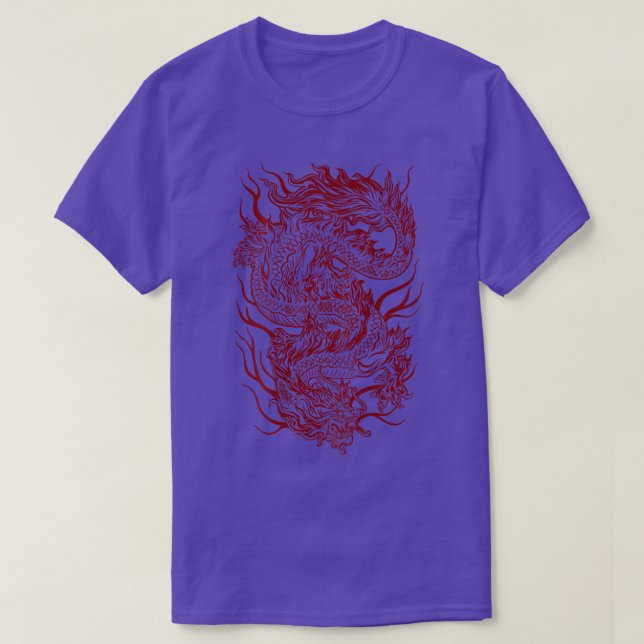 Camiseta Cool Dark Red Japanese Dragon Backside  (Frente do Design)