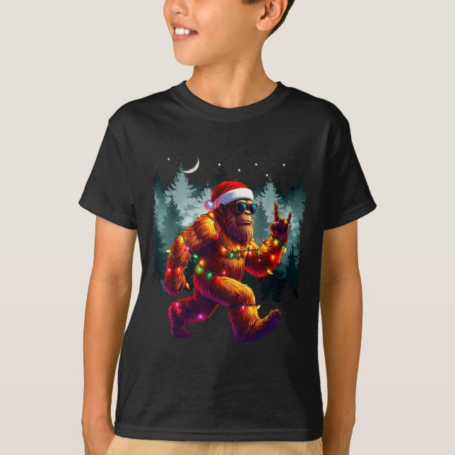 Camiseta Cool Devil Horns Sasquatch Holiday Lights Christma (Frente)
