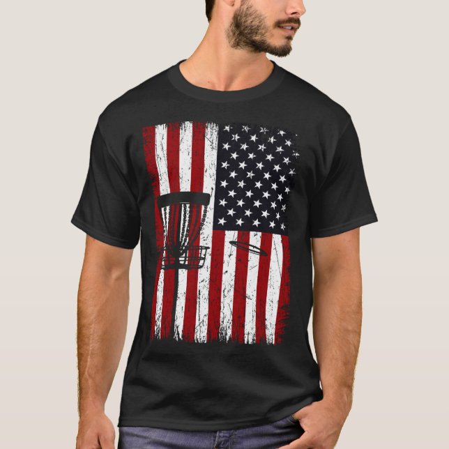 Camiseta Cool Disc Golf Player Distressed USA American Flag (Frente)