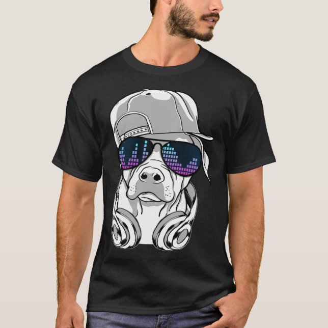 Camiseta Cool DJ Dog with Sunglasses Headphones and Cap (Frente)