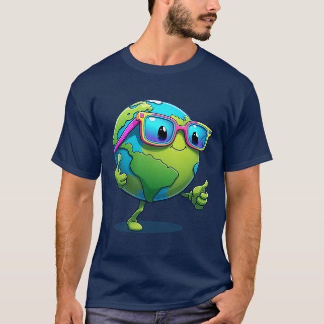 Camiseta Cool Earth Cartoon Funny Planet Tshirt (Frente)