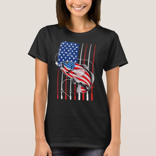 Camiseta Cool Fishing For Men American Flag USA Fish (Frente)