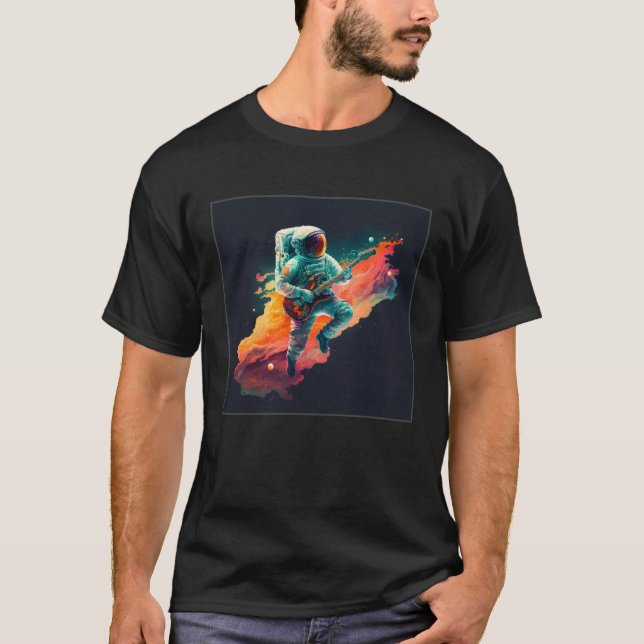 Camiseta Cool Floating Astronaut Illustration Guitar Moon S (Frente)