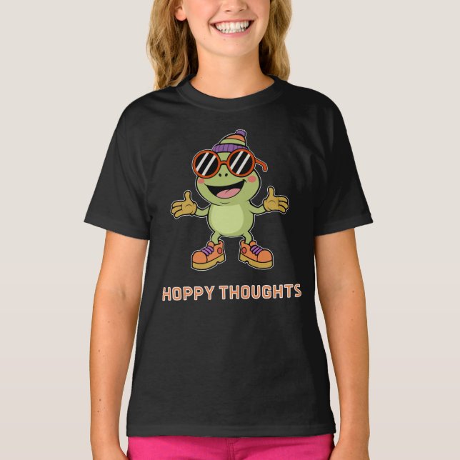 Camiseta Cool Frog Hoppy Thoughts Cartoon (Frente)