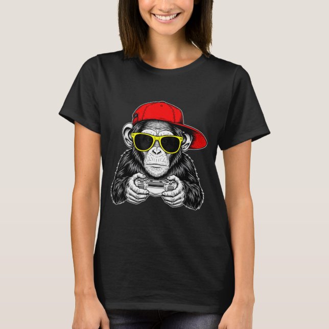 Camiseta Cool Gamer Monkey With Controller Funny Gaming Vid (Frente)