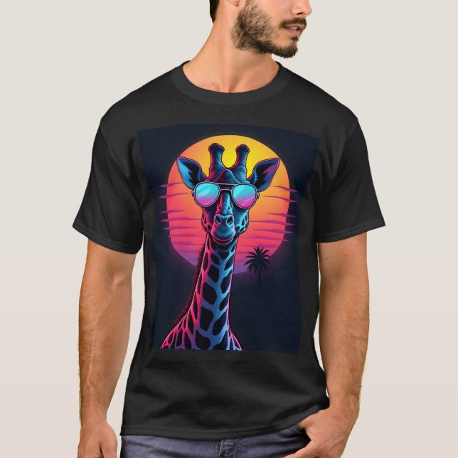 Camiseta Cool Giraffe In Sunglasses Under Sunset Long Sleev (Frente)