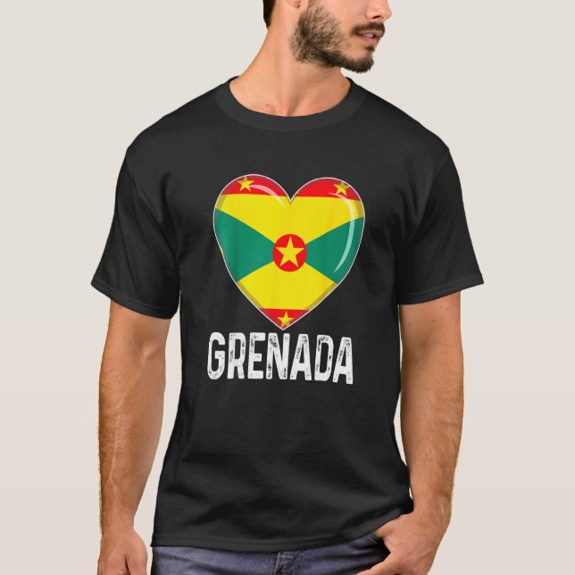 Camiseta Cool Heart Grenada Flag Men Women Kid Patriotic   (Frente)
