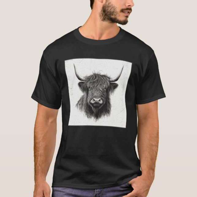 Camiseta Cool Highland Cow Illustration Black Horn Women Me (Frente)