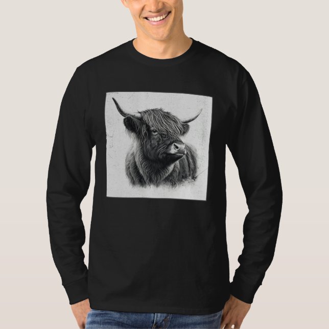 Camiseta Cool Highland Cow Illustration Black Horn Women Me (Frente)