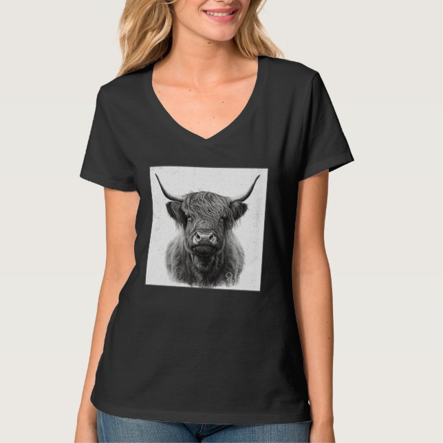 Camiseta Cool Highland Cow Illustration Black Horn Women Me (Frente)