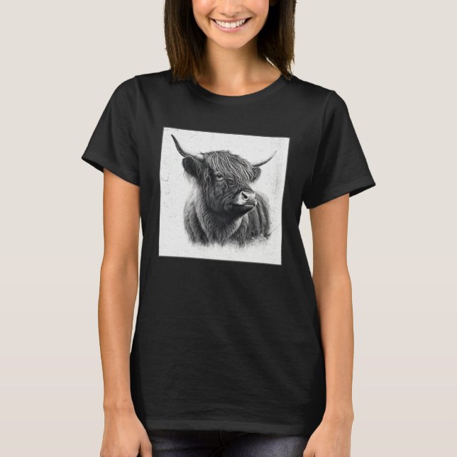 Camiseta Cool Highland Cow Illustration Black Horn Women Me (Frente)