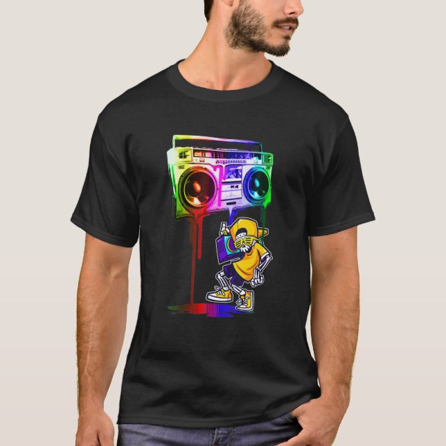 Camiseta Cool Hip Hop Cute Music Skull Boombox Funny (Frente)