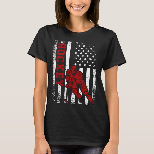 Camiseta Cool Ice Hockey Player Distressed USA American Fla (Frente)
