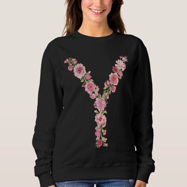 Camiseta Cool Initial Alphabet Monogram Flowers  Floral Let (Frente)
