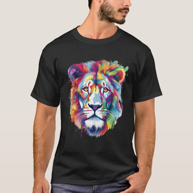 Camiseta Cool Lion Head with Bright Colorful (Frente)