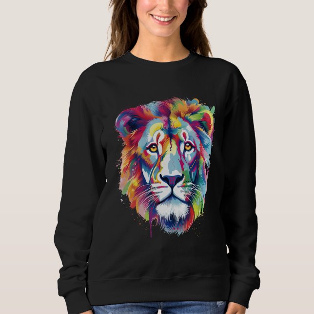 Camiseta Cool Lion Head with Bright Colorful (Frente)