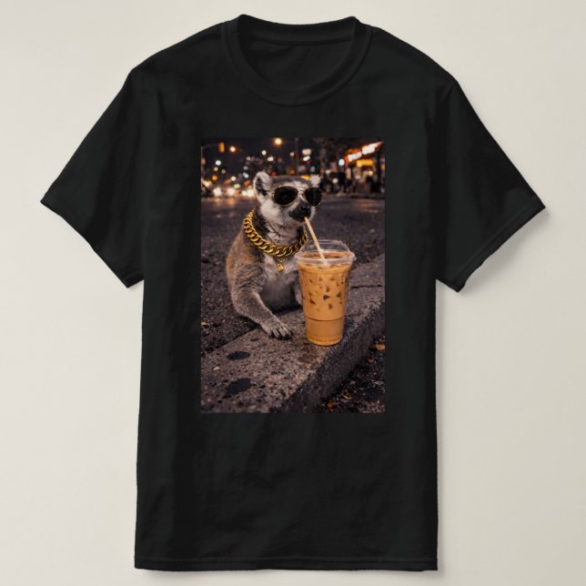 Camiseta Cool Mongoose Drinking Iced Coffee Funny Animal  (Frente do Design)