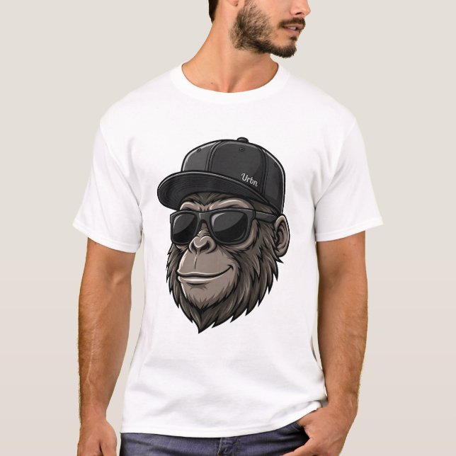 Camiseta Cool Monkey with Sunglasses and Cap Graphic Tee (Frente)