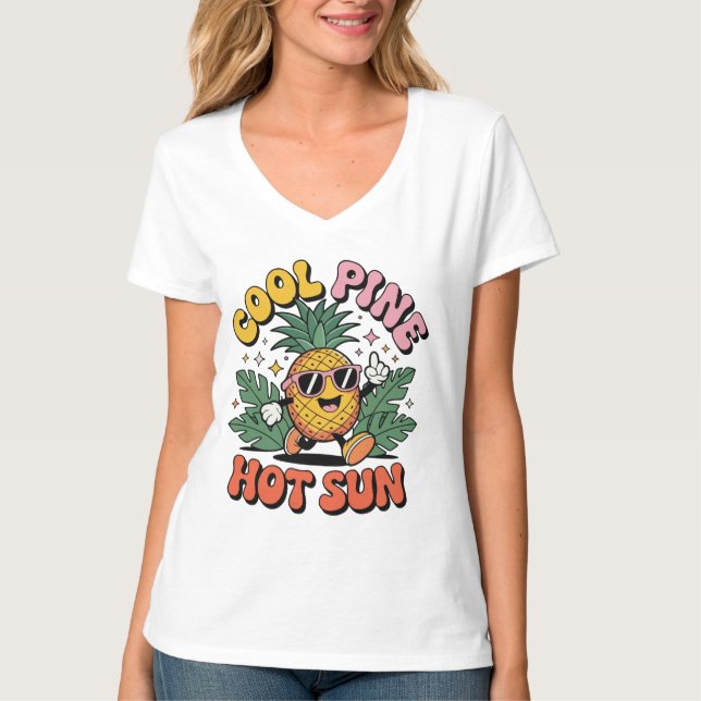 Camiseta Cool Pine Hot Sun Retro Pineapple Summer Vibes (Frente)