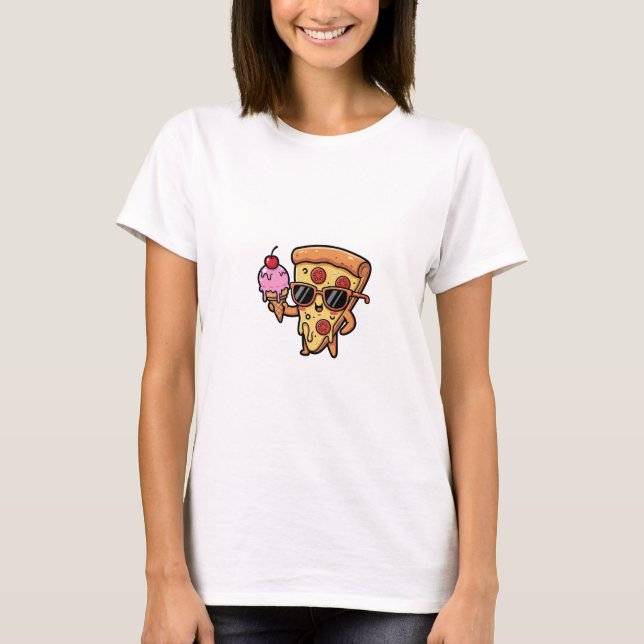 Camiseta Cool Pizza Slice Character Wearing Sunglasses Hold (Frente)