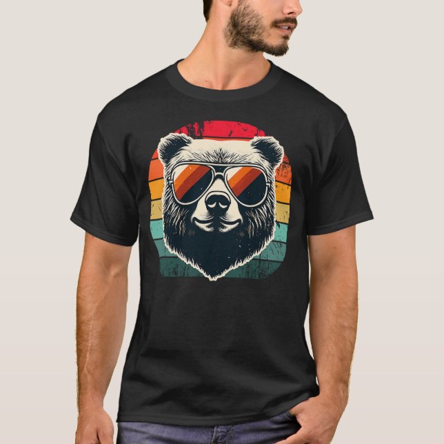 Camiseta Cool Retro Bear in Sunglasses 70s 80s 90s Novelty  (Frente)