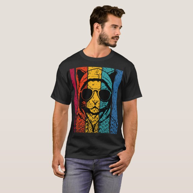 Camiseta Cool Retro Cat with Sunglasses (Frente Completa)