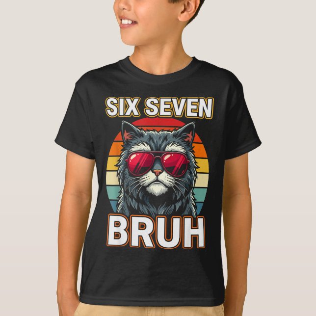 Camiseta Cool Retro Six Seven Bruh Cat Sungles Meme 67  (Frente)