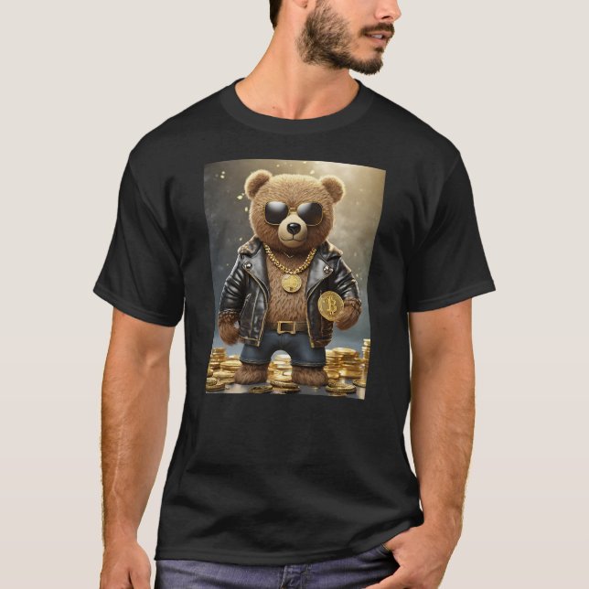 Camiseta Cool Rich Bitcoin Teddy Bear Illustration Graphic  (Frente)