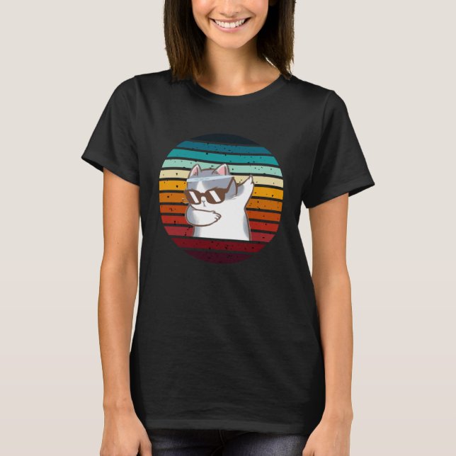 Camiseta Cool Samurai Cat Retro Sunset Cute Kitten Men Wome (Frente)