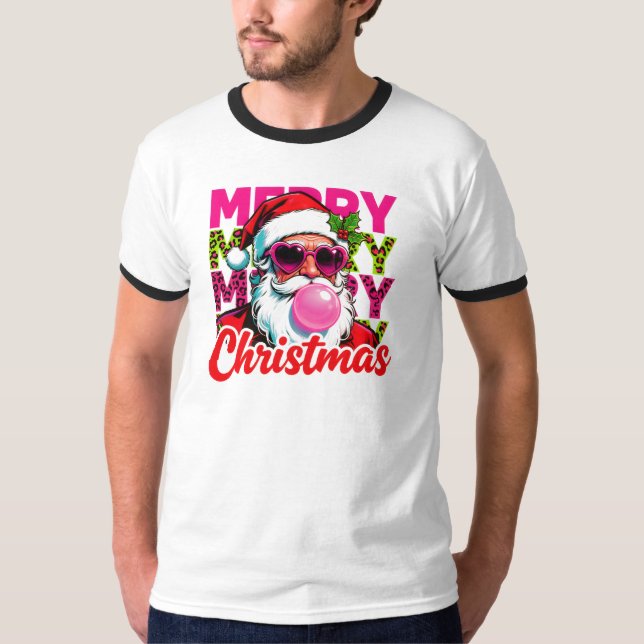 Camiseta Cool Santa Pink Bubblegum Christmas (Frente)