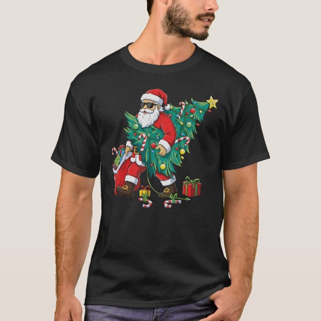 Camiseta Cool Santa Tree Delivery Sunglasses Christmas (Frente)