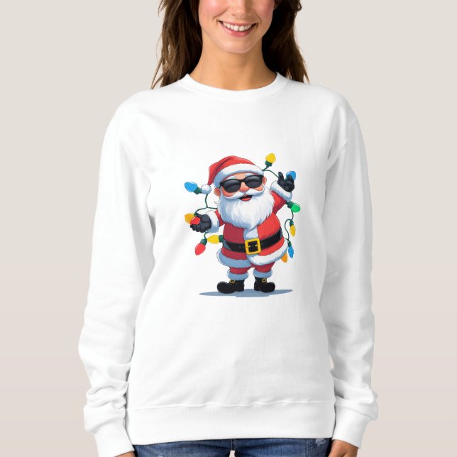 Camiseta Cool Santa with Christmas Lights – Modern Festive  (Frente)