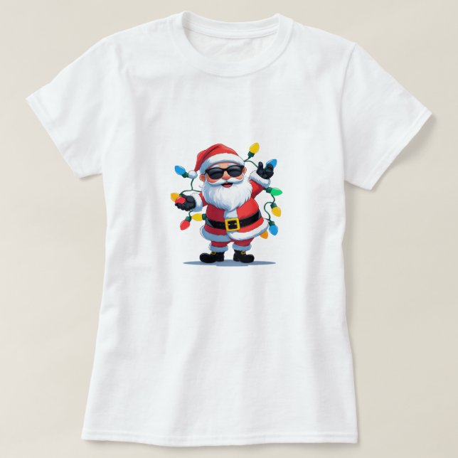 Camiseta Cool Santa with Christmas Lights – Modern Festive  (Frente do Design)