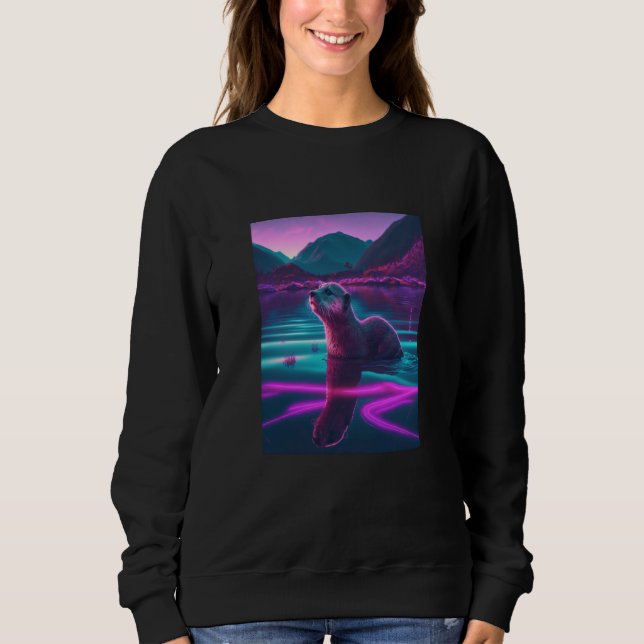 Camiseta Cool Sea Otter Synthwave Wandering Otter  2 (Frente)